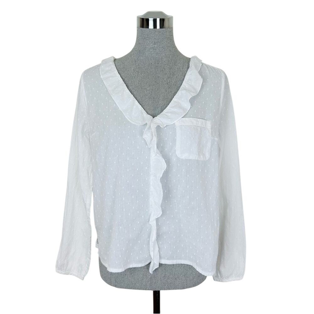 Abercrombie & Fitch White Poplin Ruffle Blouse‎